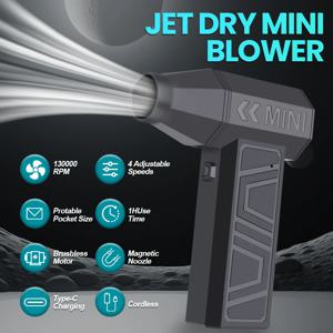 터보 제트 팬 전기 공기 먼지떨이 휴대용 130000 RPM 청소 송풍기 도구 자동차 부는 눈 4 기어 조정 가능한 Type-C 충전