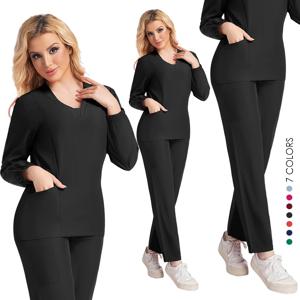 긴 소매새로운 간호사 유니폼 v 넥 탑 조깅 바지 스크럽 세트 외과 작업복 치과 의사 간호복 병원 의사 복장