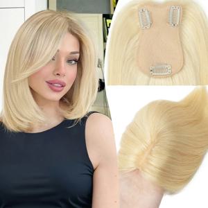 여성용 실제 인모 토퍼 데일리 360 °   엷은 머리카락이 있는 3D 헤어 피스 Bangs20, 25, 30, 35cm의 중간 부분 클립 업그레이드