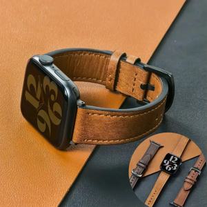 Apple 시계 스트랩 용 송아지 가죽 시계 밴드 49mm 46mm 45 42 40mm 41mm iWatch 시리즈 용 여성용 남성용 팔찌 10 9 8 7 6 Se 밴드