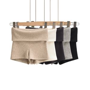 여름 옷 캐주얼 반바지 여성 니트 폴드 오버 반바지 하이 웨이스트 슬림 피트 스트레치 요가 반바지 액티브 조깅 반바지 블랙