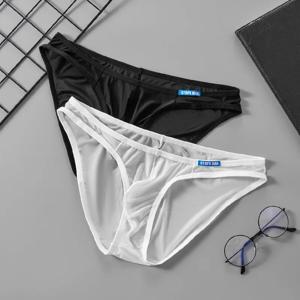 GTOPXMAN 섹시한 속옷 남자 얇은 얼음 실크 반투명 남자 팬티 U 파우치 속옷 남자 Ropa Interior Hombre