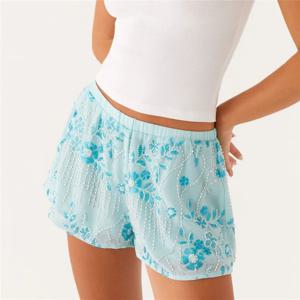 여자 스팽글 스파클 페르시 미니 반바지 Y2k 로우 라이즈 진주 바지 여름 블링 글리터 라인 석 바지