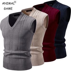 새로운 남성 v 넥 민소매 조끼 클래식 풀오버 니트 양복 조끼 스웨터 가디건 탱크 탑 야외 streetwear