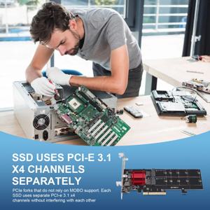 A65I 듀얼 NVMe PCIe 어댑터, M.2 NVMe SSD-PCI-E 3.1 X8/X16 카드 지원 M.2(M 키) NVMe SSD 22110/2280/2260/2242