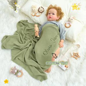 맞춤형 이름 자수 신생아 아기 코튼 니트 담요 두꺼운 수제 선물 (남아/여아 생일용)