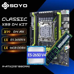 X99-8D4 SOYO 마더보드 세트 키트, Intel LGA2011-3 Xeon E5 2650 V4 CPU DDR4 16GB(1*16GB) 2133MHZ RAM 메모리 NVME M.2 SATA