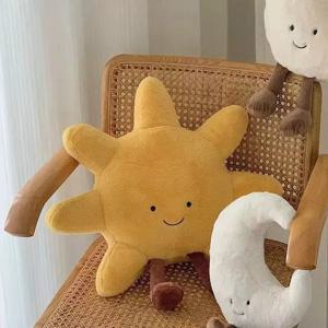 미소 얼굴 달 & 노란색 태양 플러시 쿠션 어린이를위한 고품질 박제 날씨 장난감 침실 장식 부드러운 소파 던지기 베개