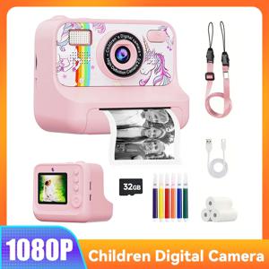 여름 4000만 화소 듀얼 렌즈 2.4인치 16배 줌 키즈 카메라 즉석 인쇄 키즈 카메라 (3-12세 남아 여아 선물용)