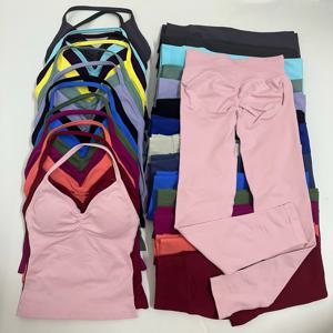 노로고 2피스 세트 요가 레깅스 세트 여성 백리스 탱크탑 하이웨이스트 스크런치 짐 슈트 피트니스 의류 아웃핏 요가 세트