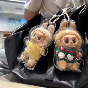 Labubu 투명 보호 인형 디스플레이 가방 II 박제 장난감 용 미니 휴대용 보관 상자 투명 PVC 보관 케이스