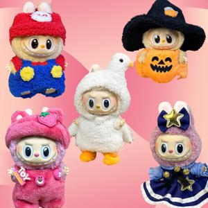 17cm Labubu 인형 액세서리 DIY 인형 옷 하트 비트 긴 귀 모피 토끼 의상 만화 드레스 Labubu 복장