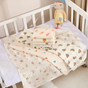 더블 레이어 모슬린 아기 Swaddle 담요 만화 인쇄 부드러운 신생아 면화 Swaddling 랩 유모차 커버 침구 80*80cm