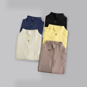 체육관 여성용 전체 지퍼 요가 탑 (엄지 구멍 포함) 피트니스 러닝 자켓 스트레치 피트 긴 소매 라운드 넥 탑 스포츠웨어