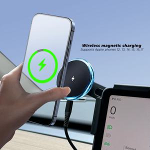 블루 라이트 링 맥세이프 마그네틱 무선 충전기 휴대폰 거치대 스크린 마운트 (테슬라 모델 Y 3 S X 2020-2025 주니퍼 출시)