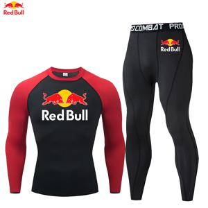 레드 불 남자 스포츠 정장 러쉬 가드 압축 스타킹 바지 러닝 티셔츠 복싱 세트 체육관 훈련 무에타이 Fightwear MMA