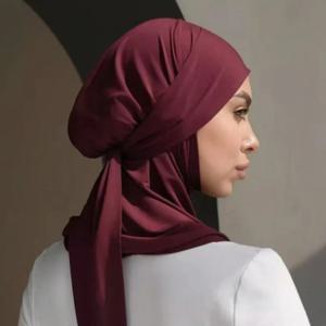 붕대와 최신 인스턴트 Hijab 솔리드 컬러 여성 이슬람 Hijab 이슬람 Turban 전체 커버 머리 랩 여성 머리띠 목도리