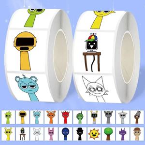 뉴 리듬 박스 만화 스티커 롤 - 500개 10가지 패턴 귀여운 캐릭터 데칼 DIY 노트북, 스크랩북 및 팬들을 위한 선물