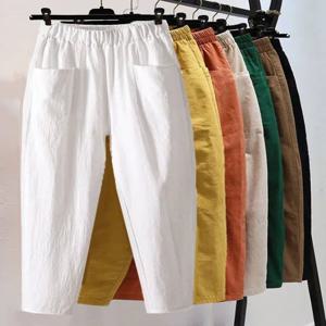 루즈 캐주얼 팬츠 여성 여름 슬림 화이트 루타바가 팬츠 코튼 린넨 대형 사이즈 스트레이트 나인 포인트 할란 팬츠