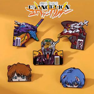 애니메이션 5pcs EVA-01 브로치 만화 에나멜 핀 금속 옷깃 핀 만화 브로치 여성을위한 패션 쥬얼리 코스프레 액세서리 선물