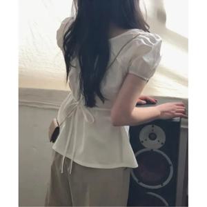 여름 반팔 셔츠 나비넥타이 캐주얼 루즈핏 여성용 얇은 소재 나비 매듭 디자인 여성 프리미엄 품질 블라우스