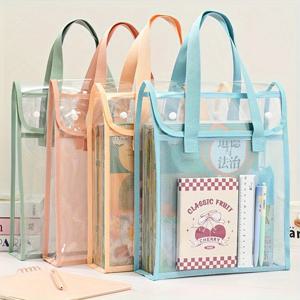 1pc 대용량 휴대용 투명 방수 휴대용 파일 폴더, 개폐식 파일 보관 가방, PVC 자체 접착 파일 st