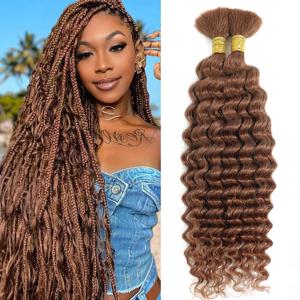 땋기용 100G 인모 벌크 웨프트 없음 30 #   딥 웨이브 벌크 헤어 익스텐션 여성용 땋기 머리 연장