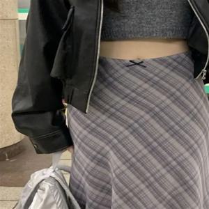 새로운 시크한 체크무늬 하이웨이스트 무릎길이 하프 스커트 레트로 배색 피쉬테일 스커트 다용도 출퇴근 스타일 미디 스커트