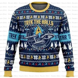 캡틴 피카드 스타 트렉 추악한 크리스마스 스웨터 만화 애니메이션 여성 남성 풀오버 탑 2025 새로운 패션 커플 후드 티셔츠