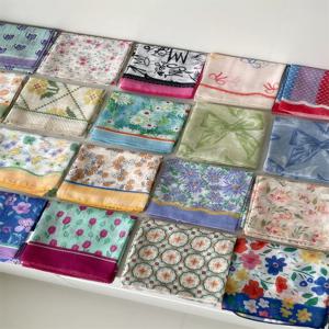 통기성 좋은 면 린넨 여성용 넥 워머 스카프 여름 에어컨 룸에 적합한 꽃무늬 장식용 사각 스카프