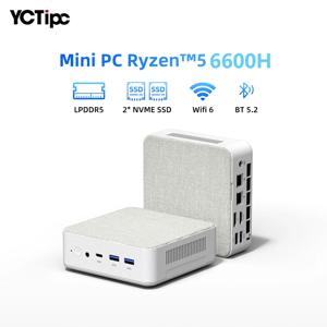 YCTipc 미니 PC AMD R5 6600H 6 코어 12 스레드 컴퓨터 16GB DDR5 512GB PCIe 3.0 SSD WiFi 6 BT5.2 미니 PC 데스크탑 컴퓨터