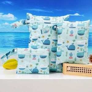 Elinfant 3PCS 천 기저귀 용 방수 기저귀 가방, 빨 수있는 재사용 가능한 보관 가방 수영복 용 휴대용 습식 건식 가방