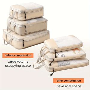 3피스 여행용 압축 포장 큐브, 여행용 가방 수하물 정리함 여행 필수품 기내 수하물 압축 큐브