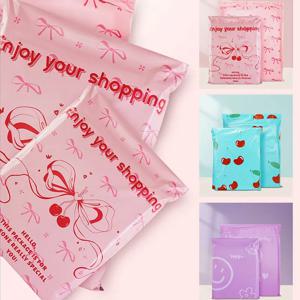 새로운 핑크색 익스프레스 가방 귀여운 리본 매듭 배송 가방 포장 신발 봉투 PE 자체 접착 택배 파우치 우편 보관 가방