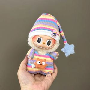 Labubu Sitting Party V1 V2 가을 Onesie 모자 세트 액세서리 용 17cm 미니 인형 의류 복장 액세서리