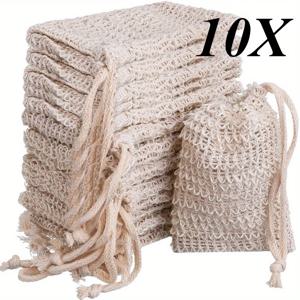 10PCS 코튼 린넨 Drawstring 버블 네트 수제 비누 바 비누 포밍 백 페이셜 클렌저 포밍 네트