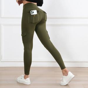 여성 포켓 피트니스 카고 레깅스 하이 웨이스트 패션 체육관 레깅스 스키니 스트레치 야외 편안한 스포츠 바지