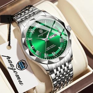 포에다가 탑 오리지널 남성용 시계 방수 야광 날짜 표시 사각형 남성 손목시계 메쉬 스테인리스 스틸 남성용 쿼츠 시계