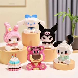 헬로 키티 빌딩 블록 Sanrio 애니메이션 피규어 Kuromi 조립 장난감 장식 장식품 모델 어린이 퍼즐 인형 선물