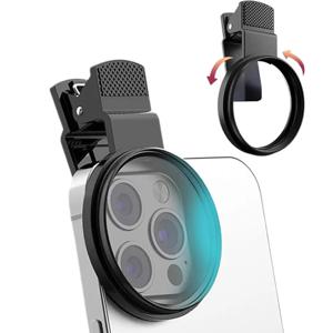 원형 범용 편광판 카메라 렌즈 클립 52MM 휴대용 CPL 필터 키트 (아이폰 16 15 14 13 전문가용 폰 카메라 렌즈)