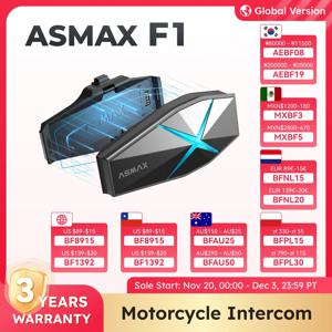 ASMAX F1 블루투스 오토바이 인터콤 10인 그룹 통신, 음성 명령, IP67 방수, Hi-Fi 스피커, BT 5.3 음악 공유
