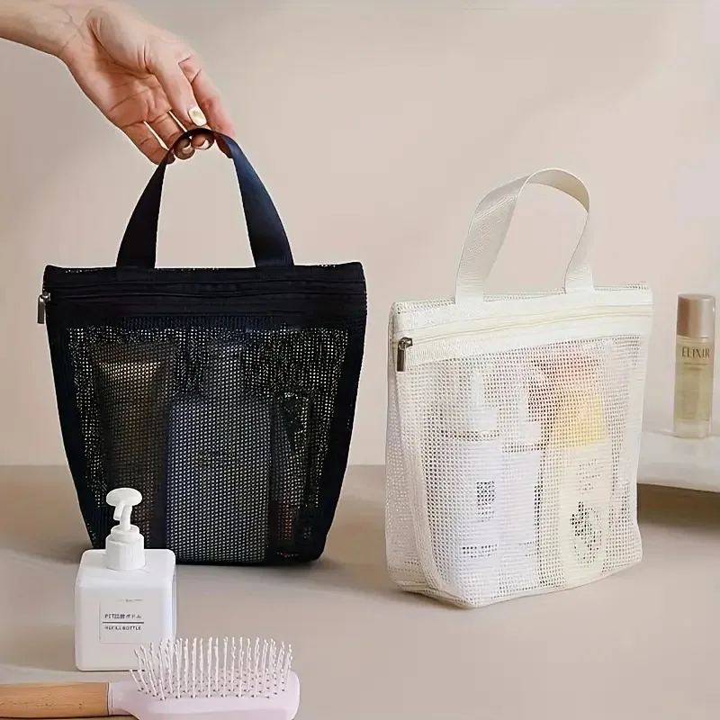 메쉬 메이크업 세면도구 보관 가방 핸드백 휴대용 여행용 세면도구 샤워 도구 정리함 걸이형 화장품 정리 파우치