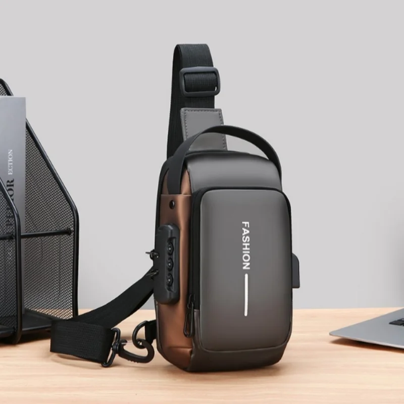 다기능 비밀번호 잠금 장치가 있는 남성용 패셔너블한 체스트 백, 대용량 휴대용 출퇴근용 폰 크로스백, 트렌디하고