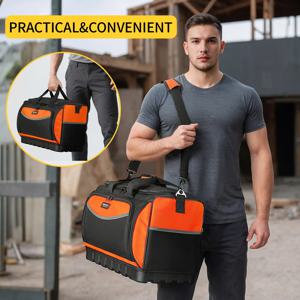몰드 베이스가 있는 공구 가방, 18개의 포켓이 있는 오픈 탑 공구 정리 가방, 조절 가능한 어깨끈, 남성용 헤비 듀티 공구 가방