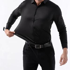 새로운 디자인 남성용 솔리드 셔츠 긴팔 가을 고탄성 캐주얼 구김 방지 다림질 필요 없는 비즈니스 정장 화이트 블루 소셜