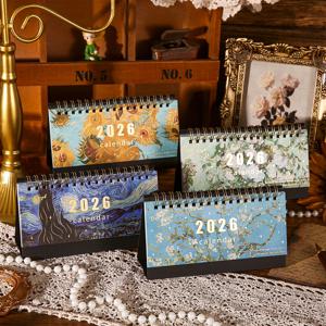 1Pc 2026 책상 달력 메모 메모가있는 빈티지 그림 달력 홈 오피스 학교 계획 조직을위한 월간 달력