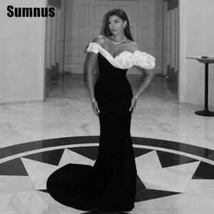 Sumnus 우아한 블랙/화이트 인어 댄스 파티 드레스 오프 숄더 공식 행사 가운 여성 فساتين سهرة 맞춤형