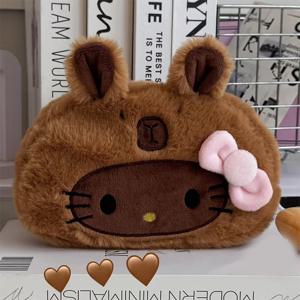 카와이 헬로 키티 플러시 연필 케이스 만화 메이크업 가방 대용량 편지지 화장품 연필 주머니 보관 가방 선물