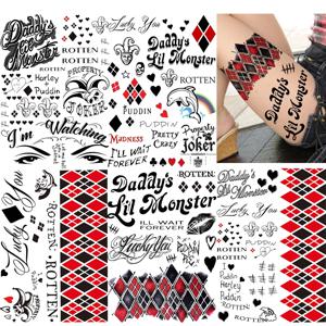 5 시트 조커 문신 할리 미친 광대 조커 임시 문신 남성 여성 할로윈 의상