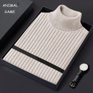 Autum 남성 슬림 피트 풀오버 스웨터 긴 소매 터틀넥 스웨터 캐주얼 스트라이프 니트 겨울 따뜻한 야외 streetwear